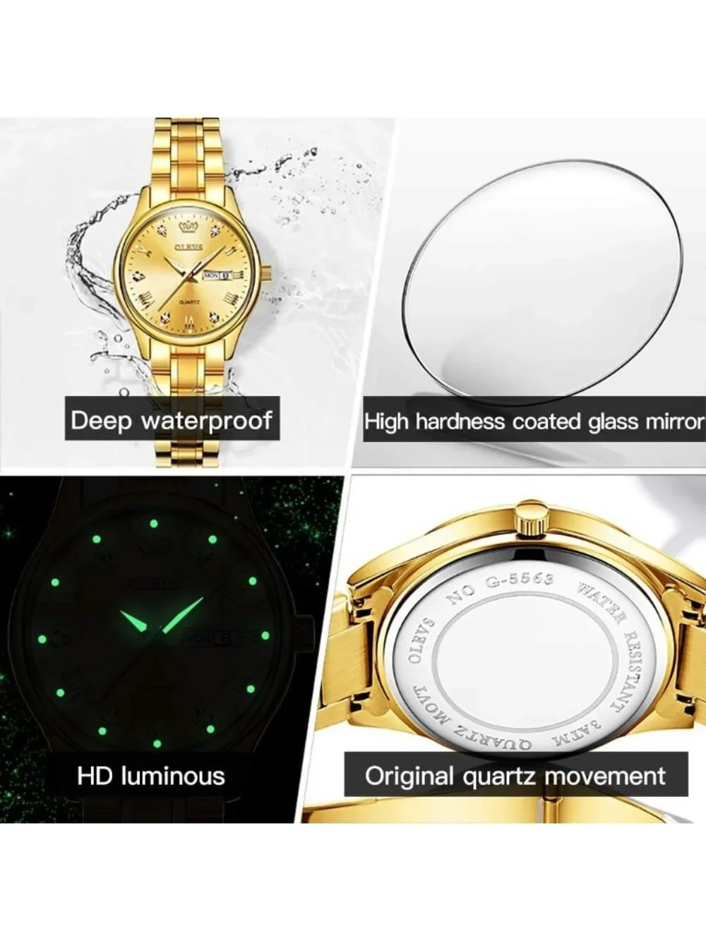 Women's Gold Crystal Accent Analog Quartz Roman Numerals Dial Fashion Wristwatch